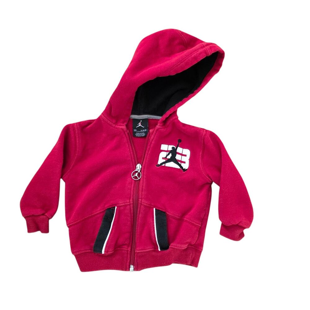 Nike Air Jordan Jacket Boys 3-6 Months Red Black Full Zip Hooded Sweatshirt Logo